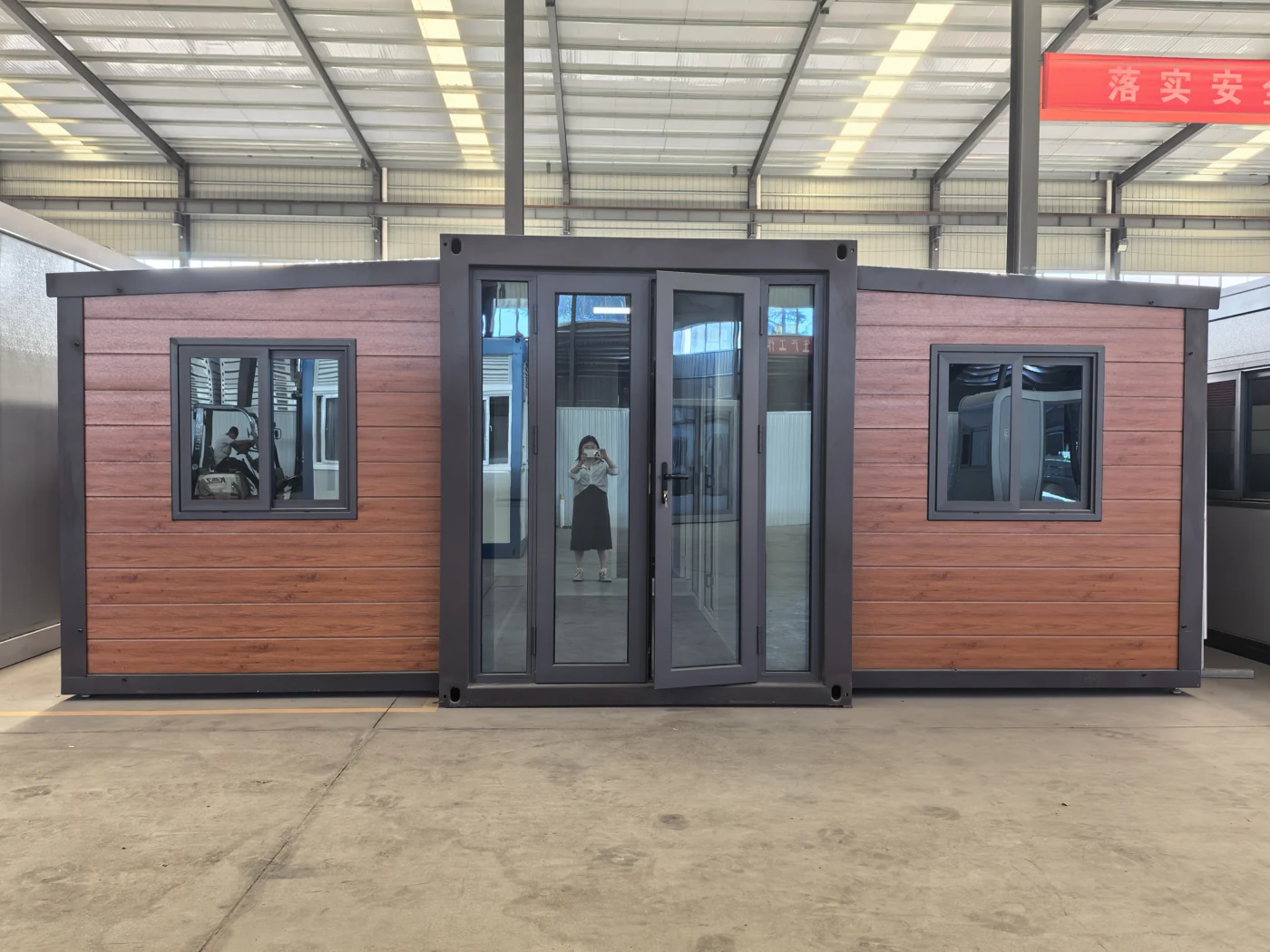Expandable container house displayed at the factory
